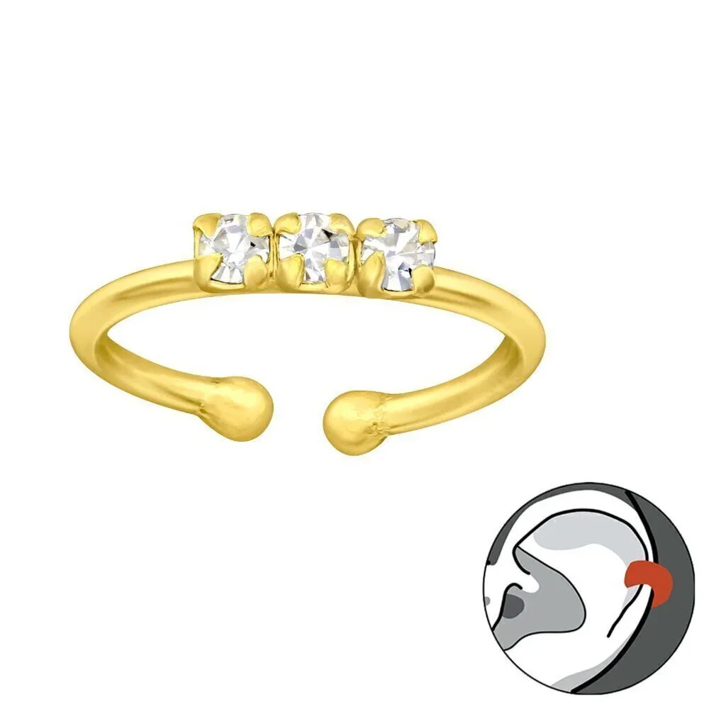 14K Gold Vermeil CZ Trio Ear Cuff – No Piercing Sparkle